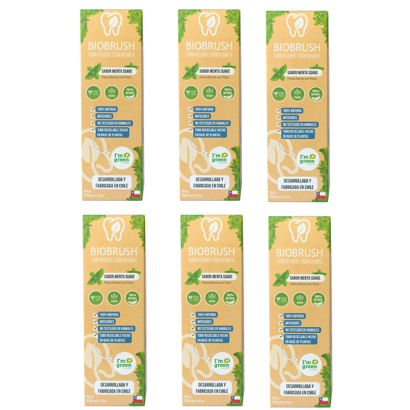 Pack 6 Pastas Dentales Naturales Menta C/Flúor 100 gr