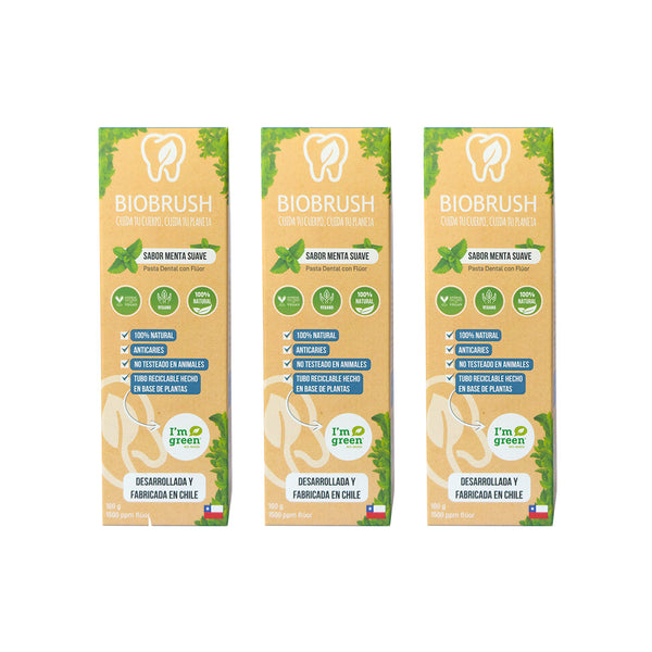 Pack 3 Pastas Dentales Naturales Menta C/Flúor 100 gr