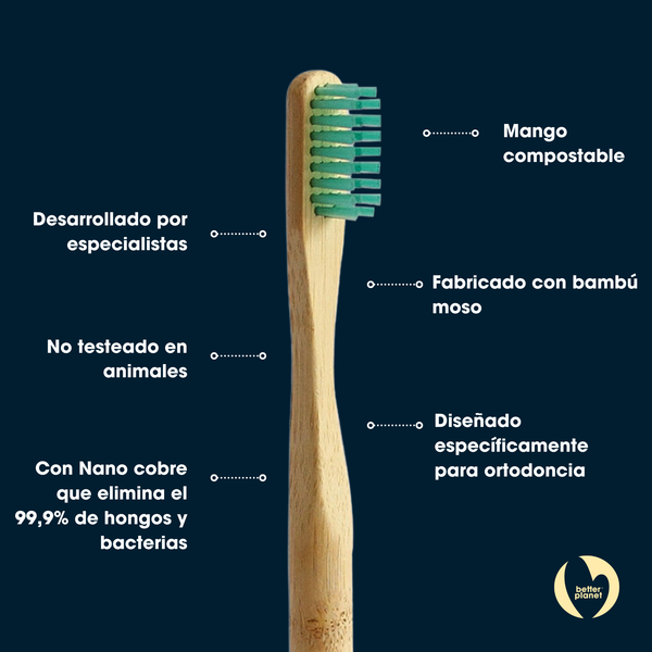 Cepillo de Dientes de Bambú Ortodoncia Suave Menta