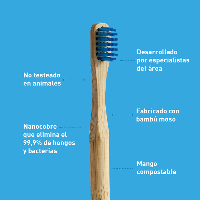 Cepillo de Dientes de Bambú Suave Niño Azul