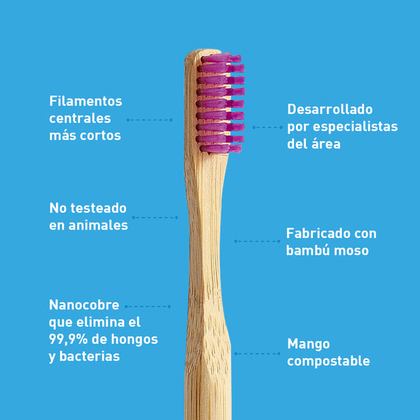 Cepillo de Dientes de Bambú Ortodoncia Suave Morado