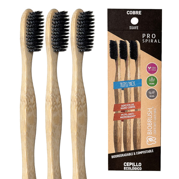Tripack Cepillo de Dientes de Bambú Pro Spiral Suave