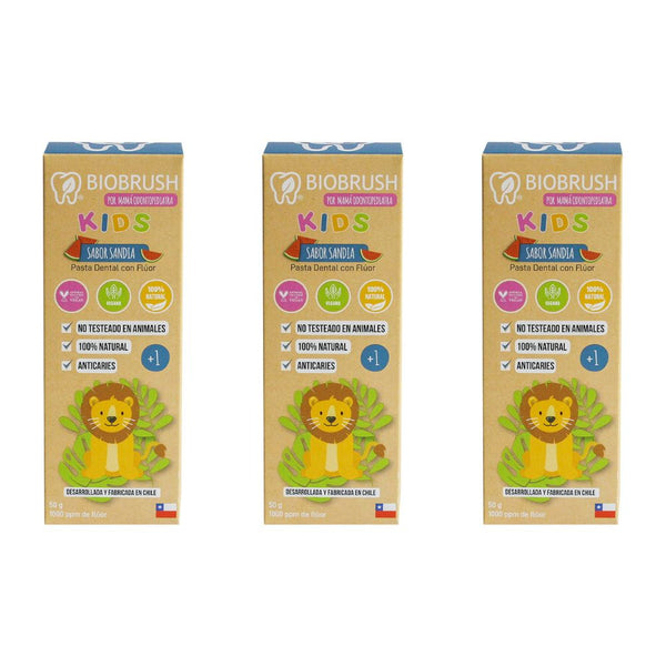 Pack 3 Pastas Dentales Naturales Kids Sandía con Flúor 50 gr