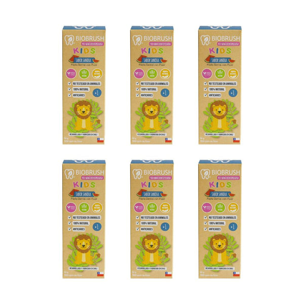 Pack 6 Pastas Dentales Naturales Kids Sandía con Flúor 50 gr