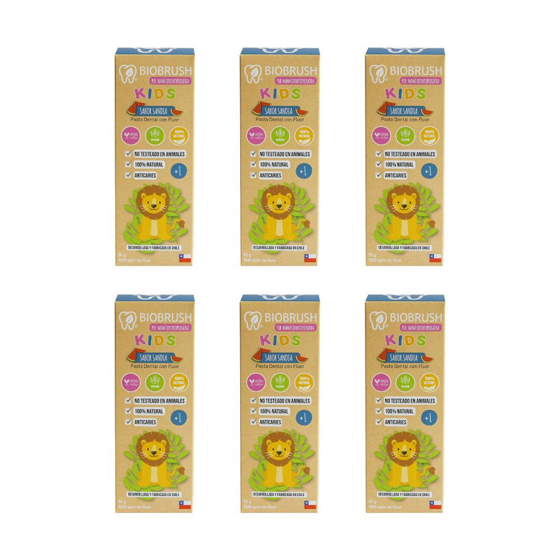 Pack 6 Pastas Dentales Naturales Kids Sandía con Flúor 50 gr